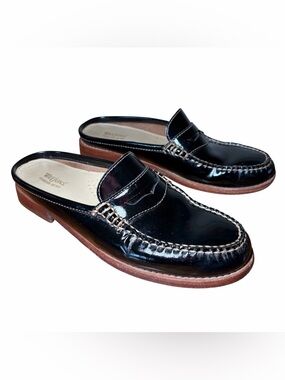 GH Bass Weejuns Womens 7.5 Penny Loafer Mule Shoe Black Patent Leather